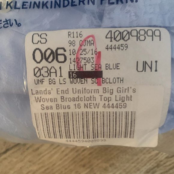 NWT LANDS' END UNIFORM BIG GIRL'S WOVEN BROADCLOTH TOP LIGHT SEA‎ BLUE 16 - Picture 10 of 10